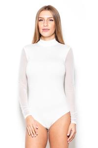 Ecru Bodysuit with Long Transparent Sleeves