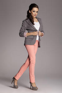 Contrast Sleeves Grey Blazer with Twin Side Flap Pockets