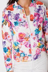 Floral Pattern Stand-up Collar Zipper Closure Jacket
