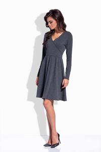 Dark Grey V-Neckline Flared Dress