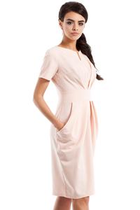 Powder Pink Wrinkled Slim Waist Knee Length Dress