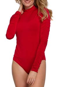 Red  Tourtleneck Drapped Sleeves Body