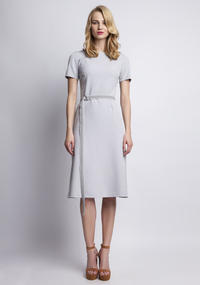 Grey Classic Short Sleeves Midi Dress