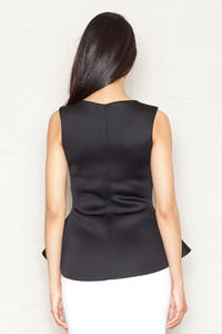 Flecked Black Peplum Blouse with Back Zipper Fastening