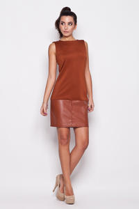 Brown Leather Hemline Sleeveless Shift Dress