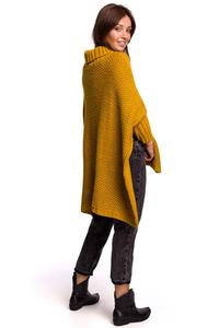 Turtleneck Asymmetrical Poncho-Sweater - Honey