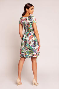 White Abstract Printed Pleated Dress with 1/4 Sleeves