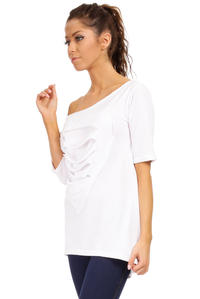 White Long T-shirt with Loose Neckline