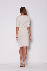 Elbow Sleeves Seam Shift Beige Dress