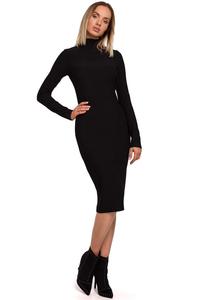 Fitted Midi Dress with Turtleneck (Black)