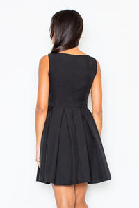 Pleated Belted Sleeveless Black Dress with Seamed Top
