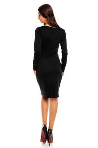 Black Elegant Wrinkled Long Sleeves Knee Length Dress