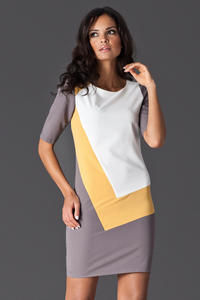 Yellow Asymmetrical Color Block Shirt Dress 