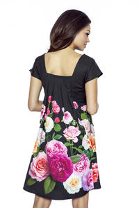 Black Flared Dress with Roses Pattern