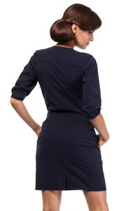 Dark Blue Elegant Office Style Unique Collar Dress