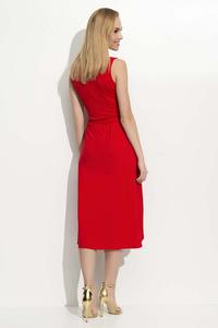 Red Round Neckline Asymetrical Dress