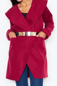 Maroon Big Collar Short Coat with Gold Belt