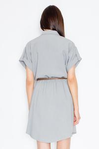 Grey Shirt Dress with Rolled-up Sleeves
