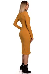 Fitted Midi Dress with Turtleneck (Mustard)