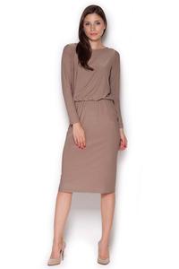 Beige Back Slit Knee Length Shift Dress