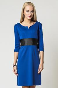 COrnflower Blue Elegant Eco-Leather Black Waist Office Dress
