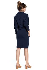 Dark Blue Casual Dress with Wide Tourtleneck