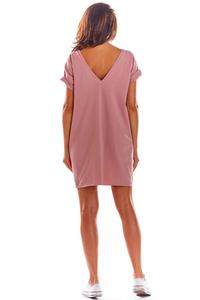 Pink Loose Summer Dress with a V-neck on the back
