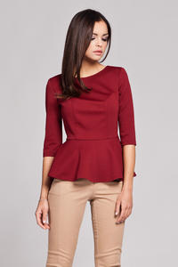 Claret Seam Top with Frilled Hemline and Elbow Length Sleeves