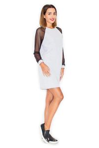 Grey Casual Mini Dress with Transparent Sleeves