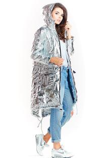 Silver Glossy Hooded Parka Coat