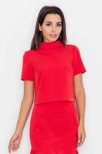 Red Short Sleeves Tourtleneck Blouse