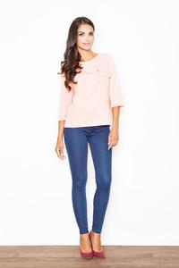 Pink 3/4 Sleeves Blouse with Zippers