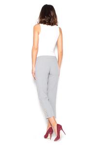 Grey 7/8 Simple Pencil Pants with Glod Buttons