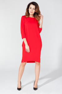 Red Classic Plain 3/4 Sleeves Knee Length Casual Dress