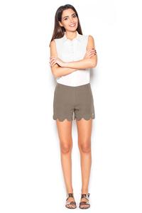 Olive Green Hight Waist Decorative Cut Out Legs Shorts