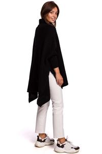 Black Asymmetric Turtleneck Poncho-Sweater