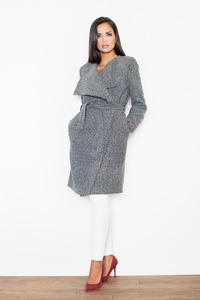 Grey Elegant Big Collar Self Tie Belt Coat