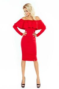 Red Midi Bodycon Dress with Spain Style Neckline
