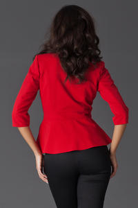 Red Frilled Hemline Blazer with Front Zipper Fastening