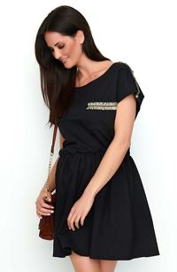 Black Short Boho Style Dress With Decorative Insets