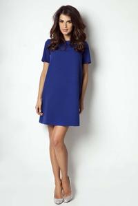 Blue Flared Classic Short Sleeves Dress