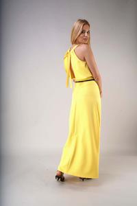 Elegant Long Dress with a Cut-Out on the Back - Yellow