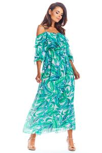 Maxi Dress Green Flowers Sleeveless