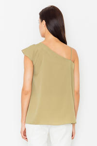 Olive Green Asymetrical One Shoulders Strap Dress with a Frill