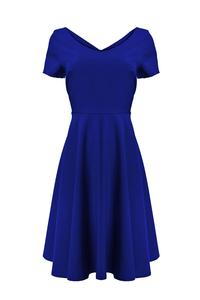 Blue V-Neckline Plared Midi Dress