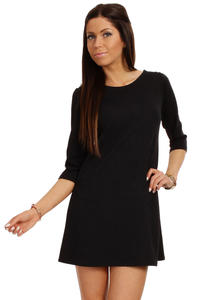 Black Shift Dress with Metallic Emblem