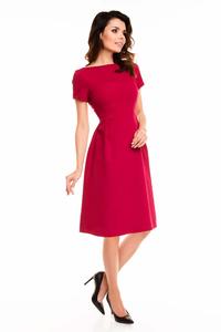 Dark Red Short Sleeves Midi Flared Dress