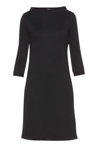 Black High Neck Textured Shift Dress with 3/4 Sleeves