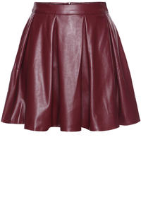 Red Leather Pleated Skirt with Back Seam Zip Fastening
