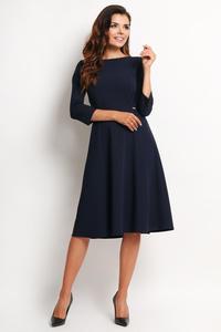 Dark Blue Elegant Classic 3/4 Sleeves Midi Dress